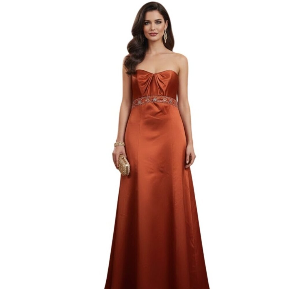 Alexia II New Bronze Satin Strapless Gown 14 Beaded Waist Formal Bridgerton